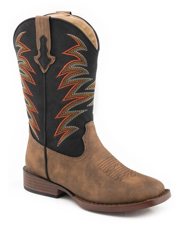 Roper Little Boys Tan Vamp W/Black Shaft Square Toe Boot