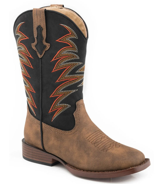 Roper Big Boys Tan Vamp W/Black Shaft Square Toe Boot