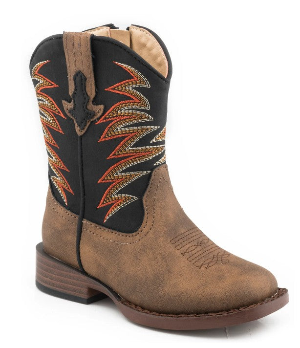 Roper Toddler Boys Tan Vamp W/Black Shaft Square Toe Boot