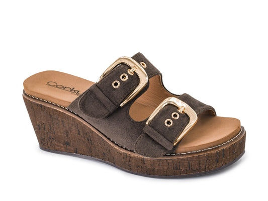 Corkys Double Dare Wedge Sandal (Chocolate)