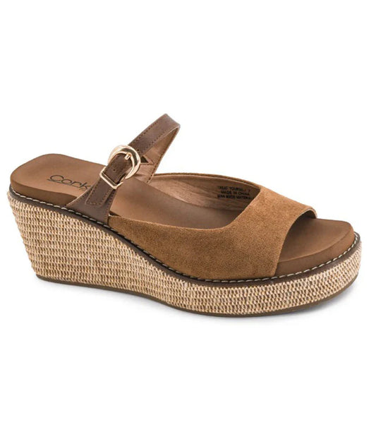 Corkys Treat Yourself Wedge Sandal (Chestnut Combo)