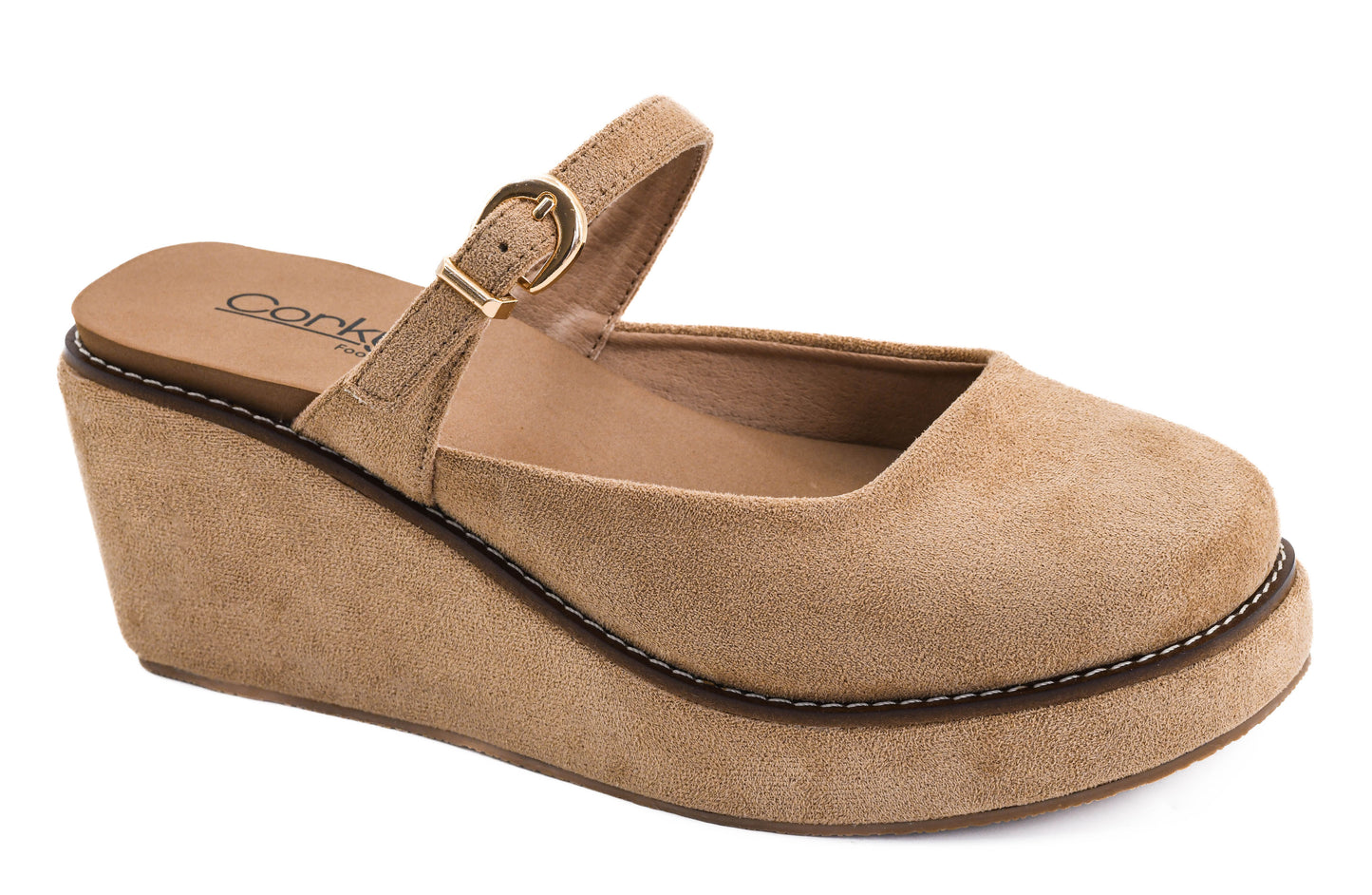 Corkys Me Time Wedge Sandal (Camel Faux Suede)