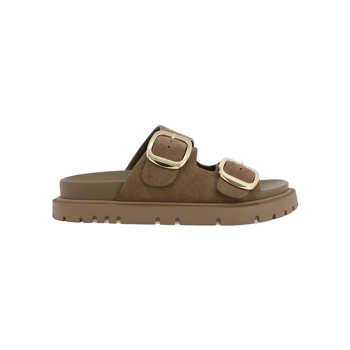 MIA Gen Double Buckle Slide (Taupe Suede)