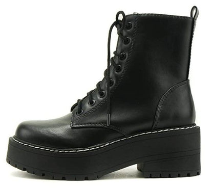 Soda Fling Chunky Lug Combat Boot Black