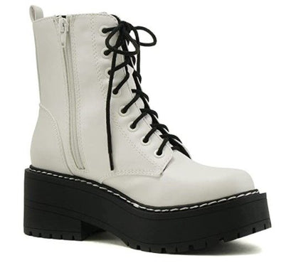 Soda Fling Chunky Lug Combat Boot White