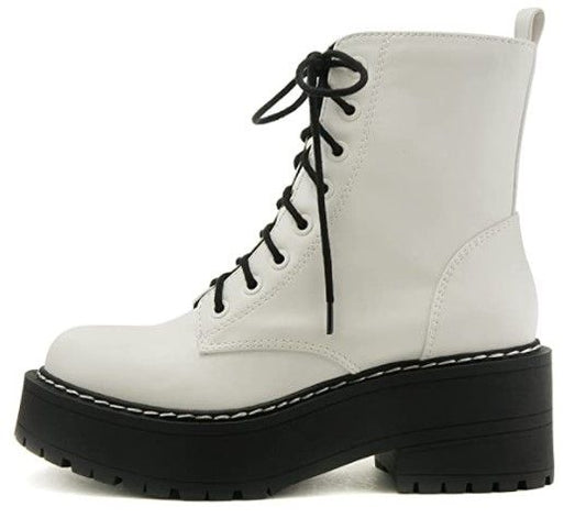 Soda Fling Chunky Lug Combat Boot White