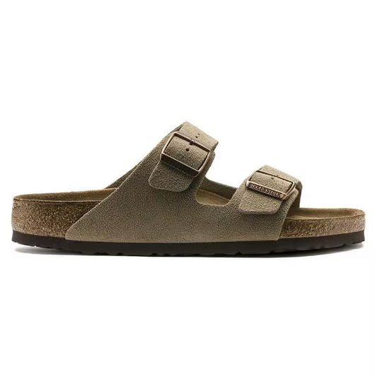 Men's Birkenstock Arizona Soft Footbed Suede Leather (Taupe) (Medium/Narrow/Width)
