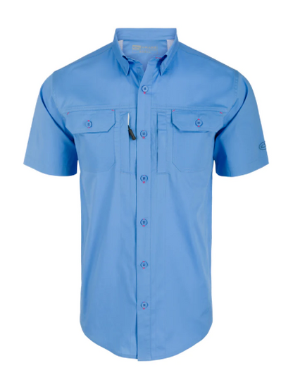 Men's Drake Lifestyle Wingshooter Trey Cotton Solid S/S Shirt (Marina Blue)