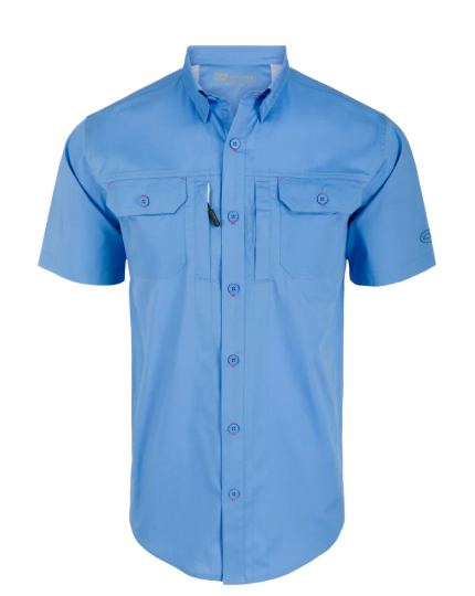 Men's Drake Lifestyle Wingshooter Trey Cotton Solid S/S Shirt (Marina Blue)