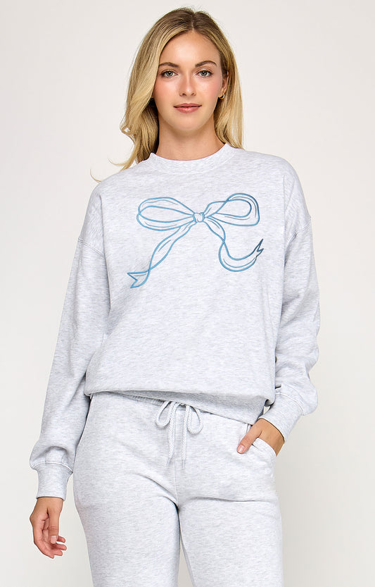Juniors' Bow Embroidery Sweatshirt