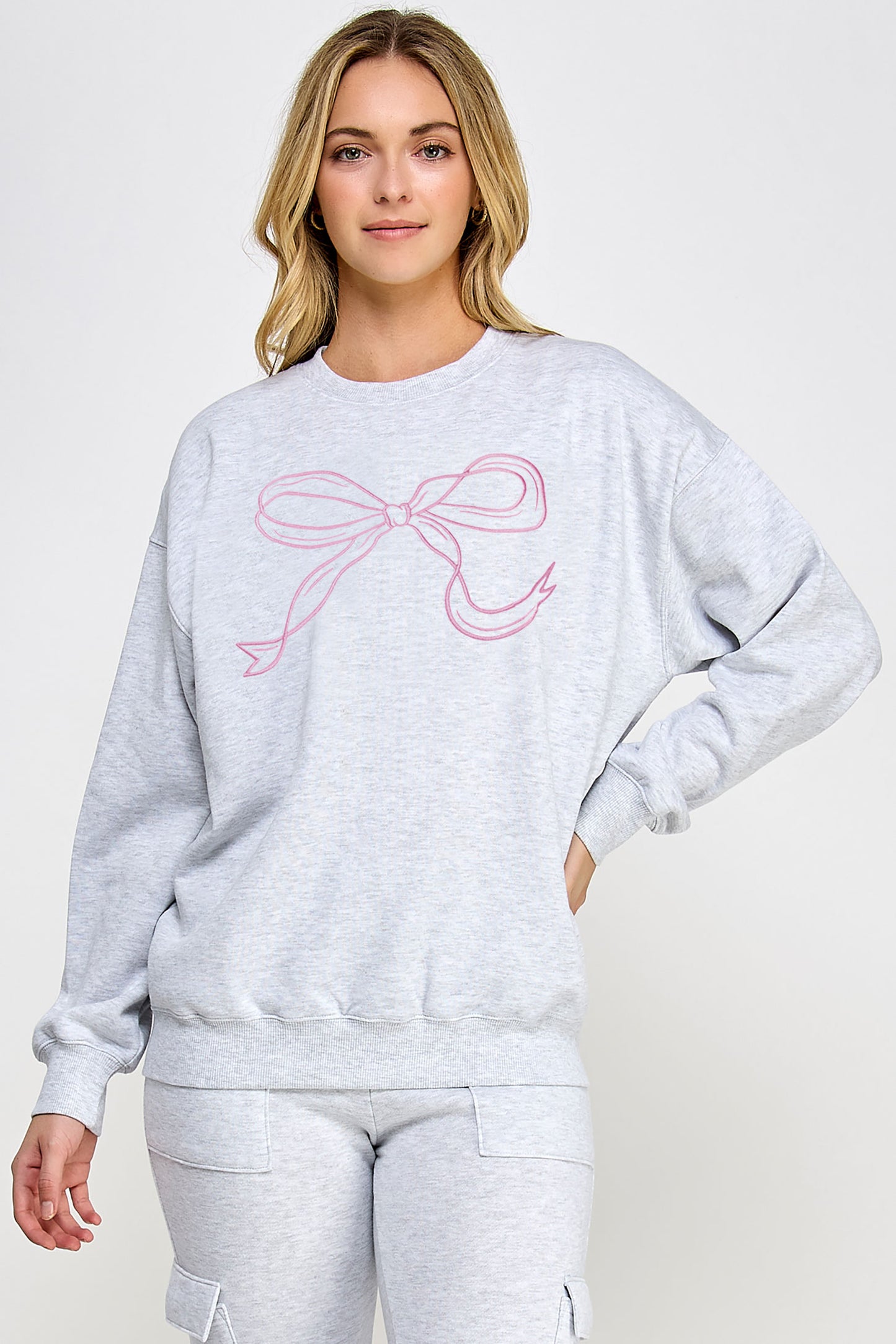 Juniors' Bow Embroidery Sweatshirt