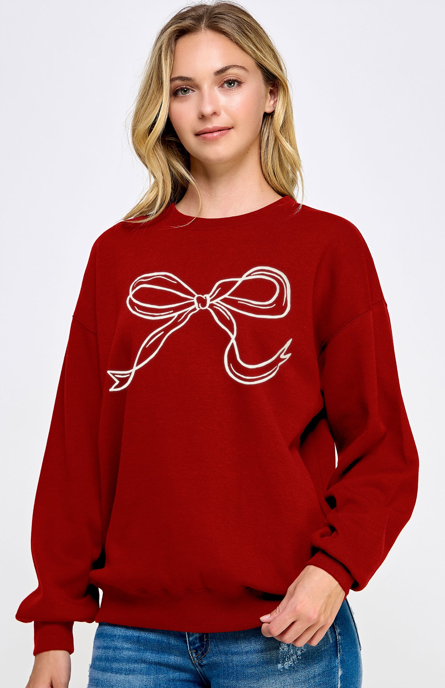 Juniors' Bow Embroidery Sweatshirt