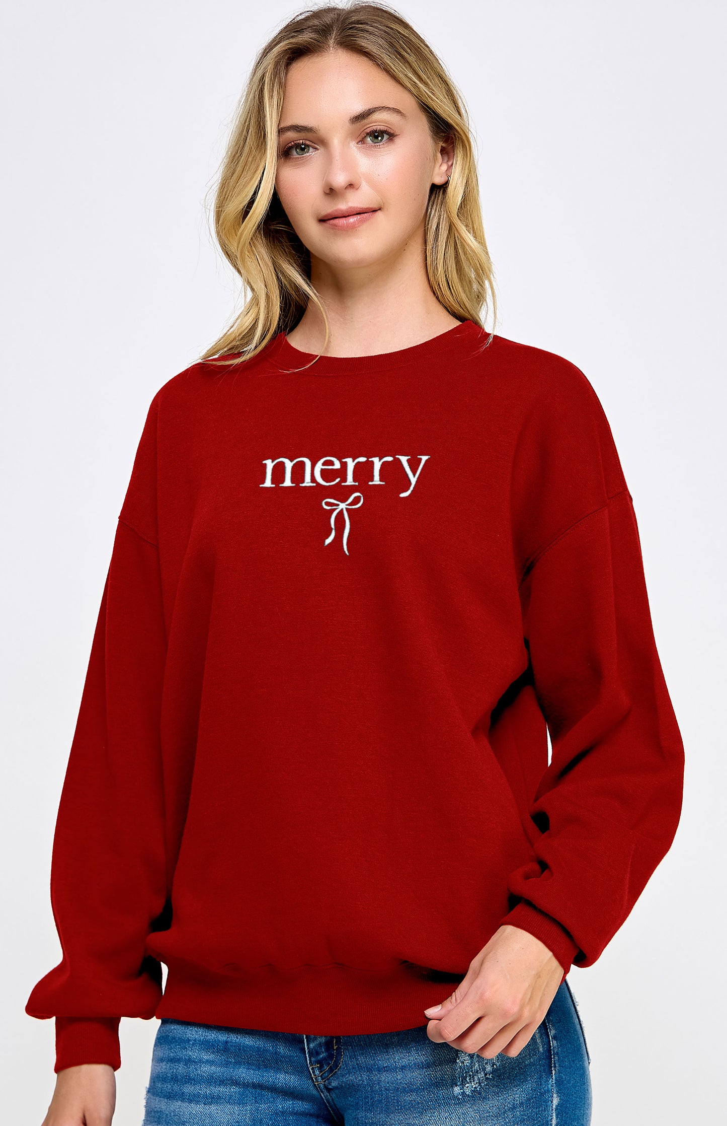Juniors' Merry W/Bow Sweatshirt