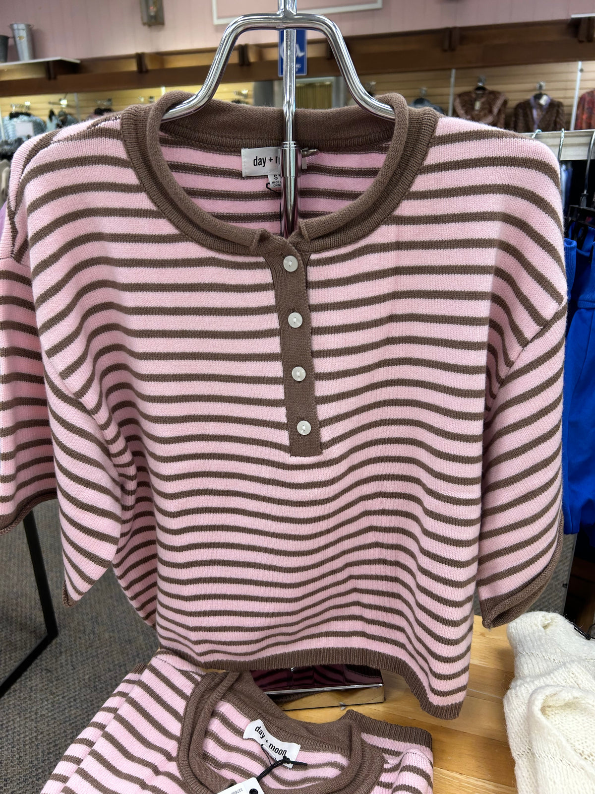 Day + Moon Stripe Drop Shoulder Knit Top