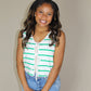 Striped Tie Front Top (Ivory/Green)