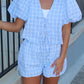 Plaid Bubble Blouse - Set (Blue)