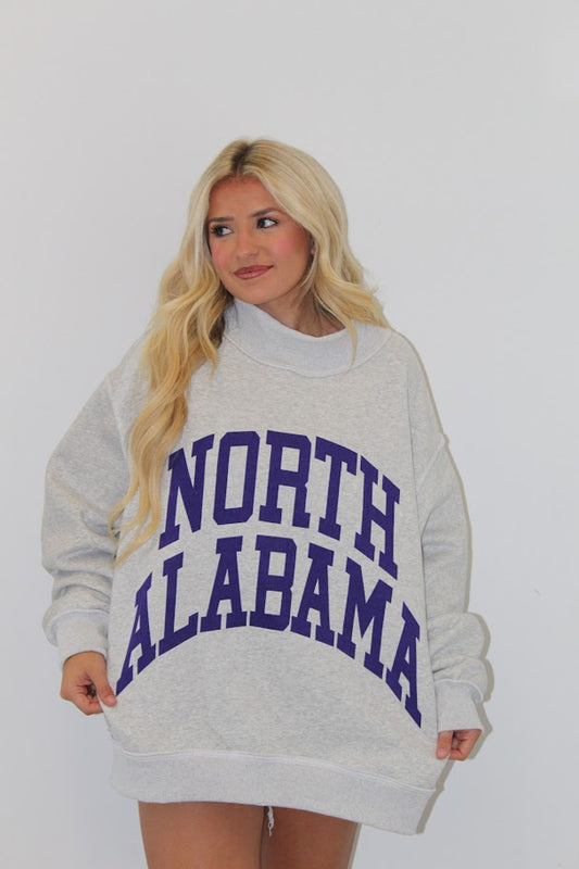 Bucketlist Reversible (NORTH ALABAMA/LIONS) Mockneck Sweatshirt (Heather Grey/Purple)