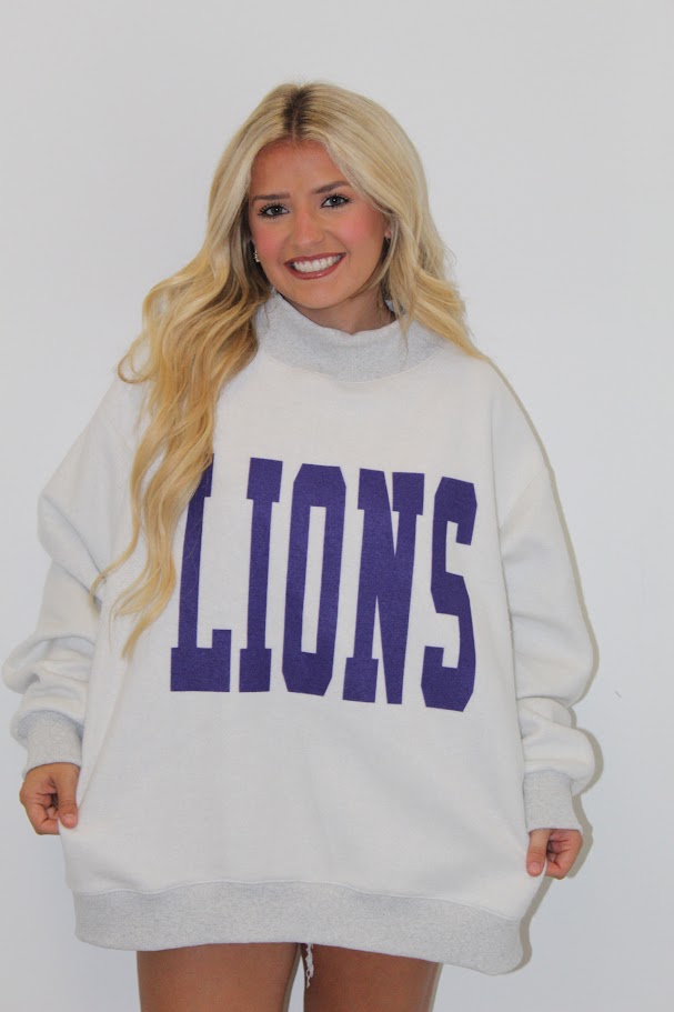 Bucketlist Reversible (NORTH ALABAMA/LIONS) Mockneck Sweatshirt (Heather Grey/Purple)