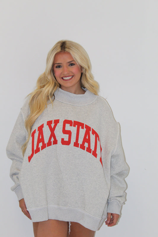 Bucketlist Reversible (JAX STATE/AKC) Mockneck Sweatshirt (Heather Grey/Red)