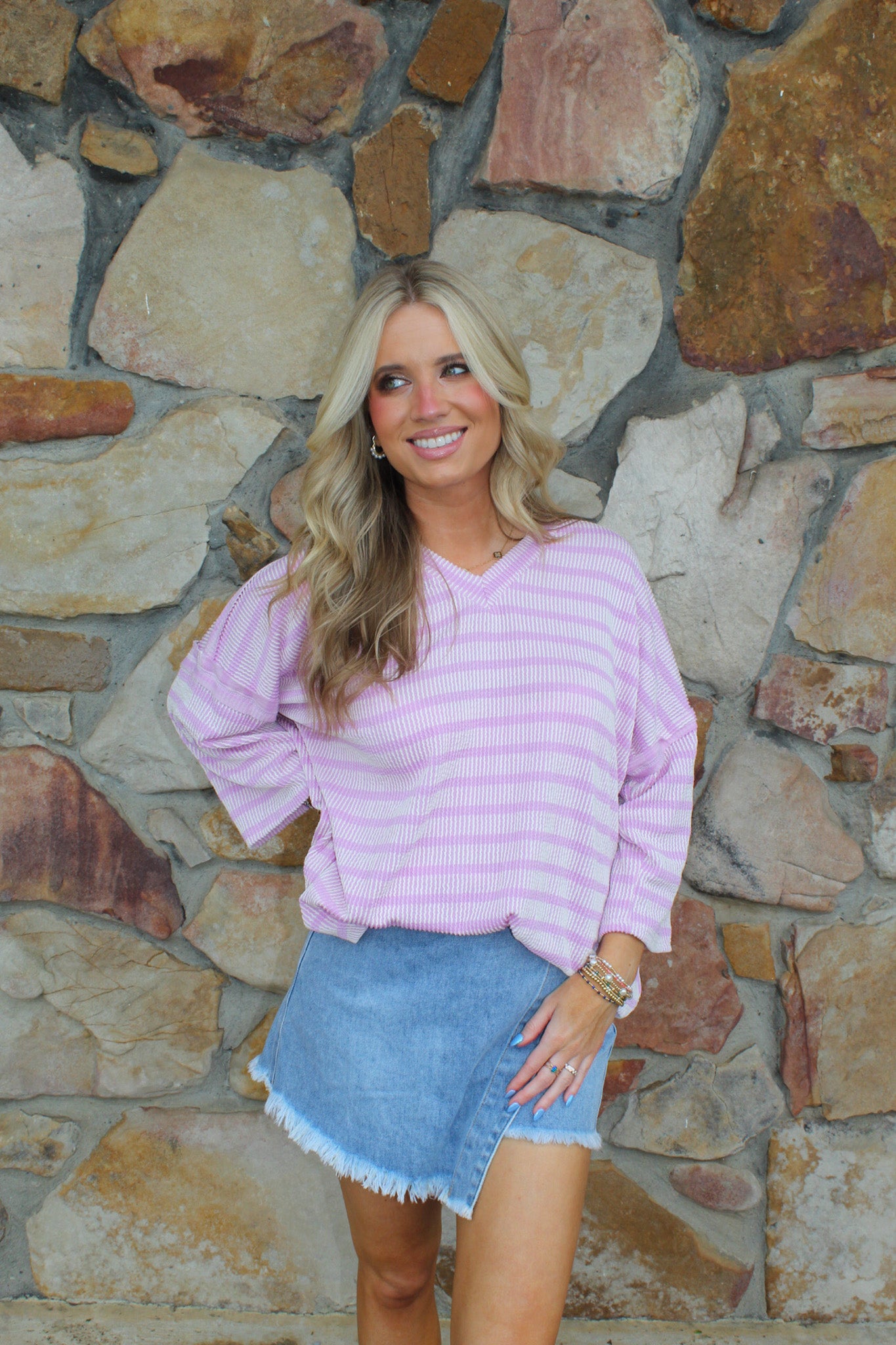 Curly Rib Stripe S/S Top