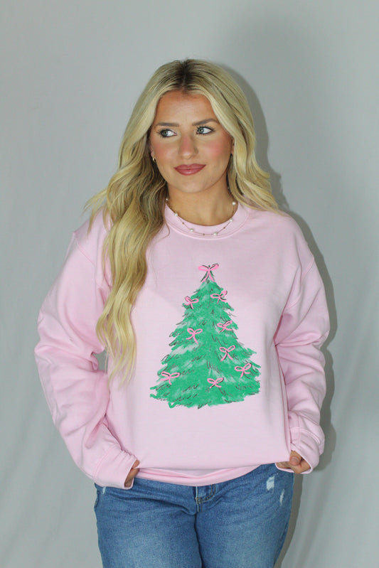 Ladies' Southern Fried Cotton Christmas Tree Sweatshirt (Blossom)