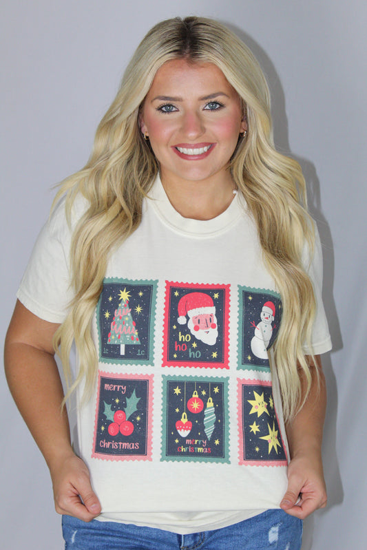 Ladies' Southern Fried Cotton Christmas Stamps S/S (Ivory)