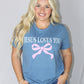 Ladies' Jesus Loves You W/Bow S/S Tee (Slate Blue)