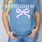 Ladies' Jesus Loves You W/Bow S/S Tee (Slate Blue)