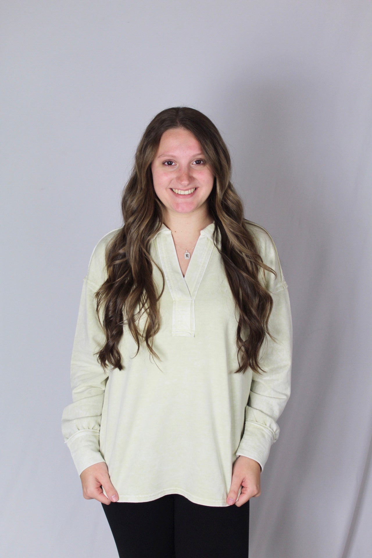Ladies' Split Neck Mineral Wash L/S