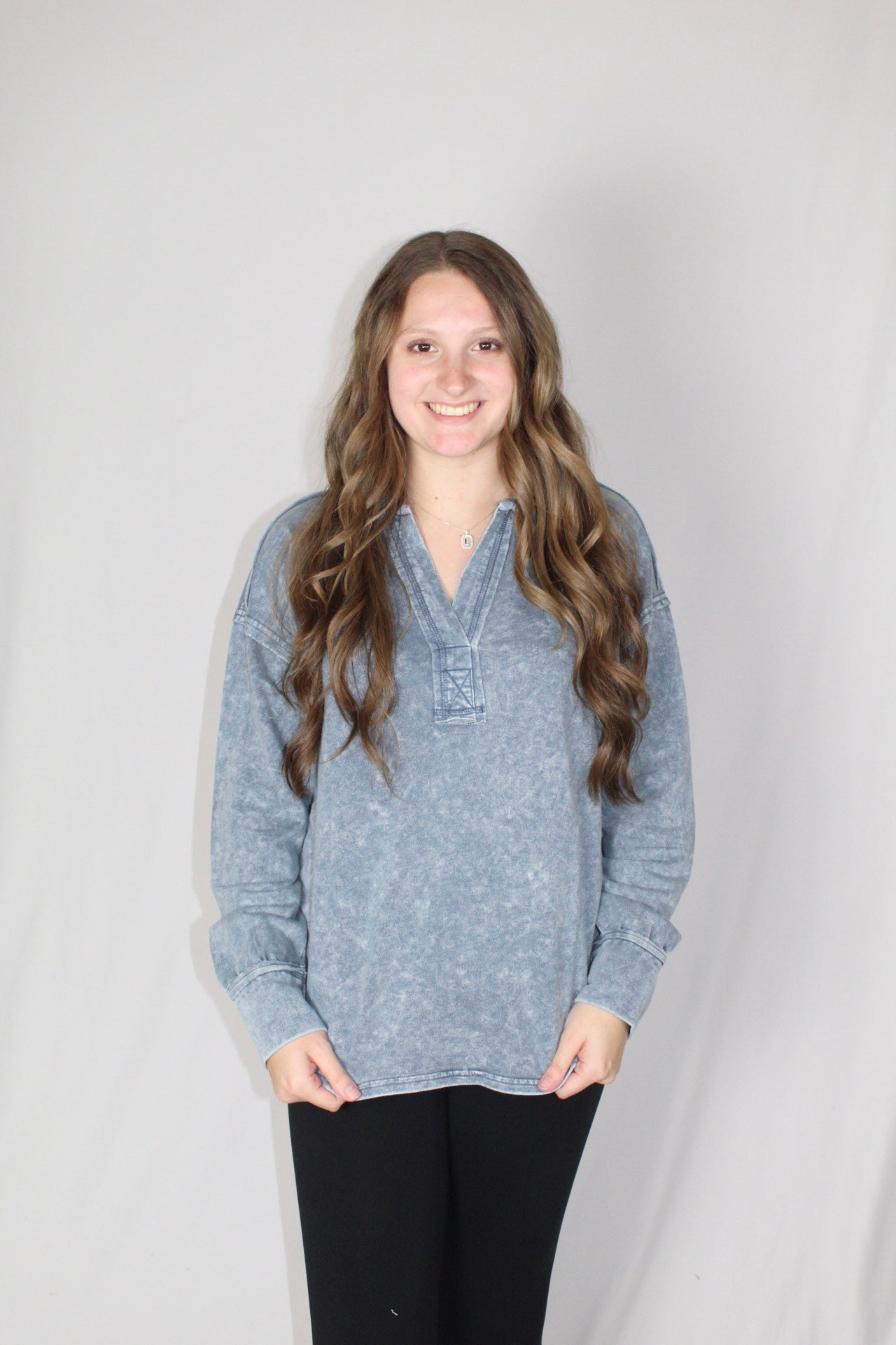 Ladies' Split Neck Mineral Wash L/S