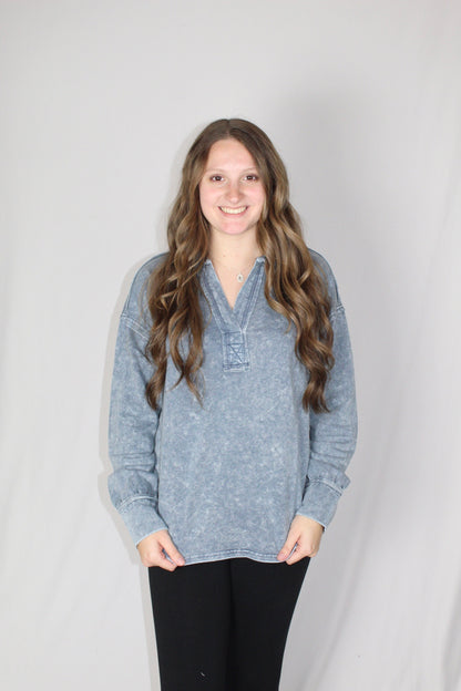 Ladies' Split Neck Mineral Wash L/S