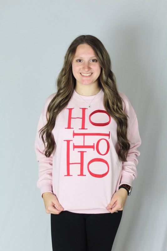Ladies' Embroidered HOHOHO Sweatshirt (Baby Pink)