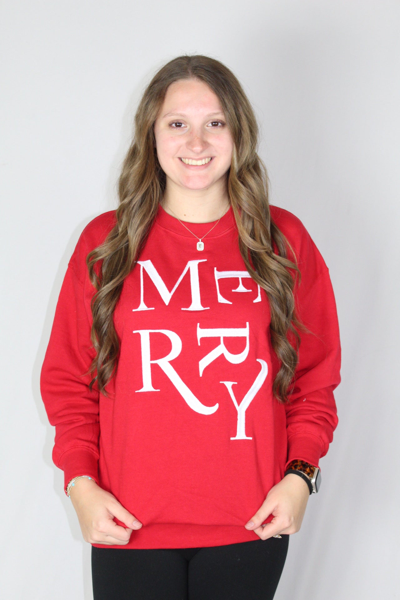 Ladies' Embroidered Merry Sweatshirt (Red)