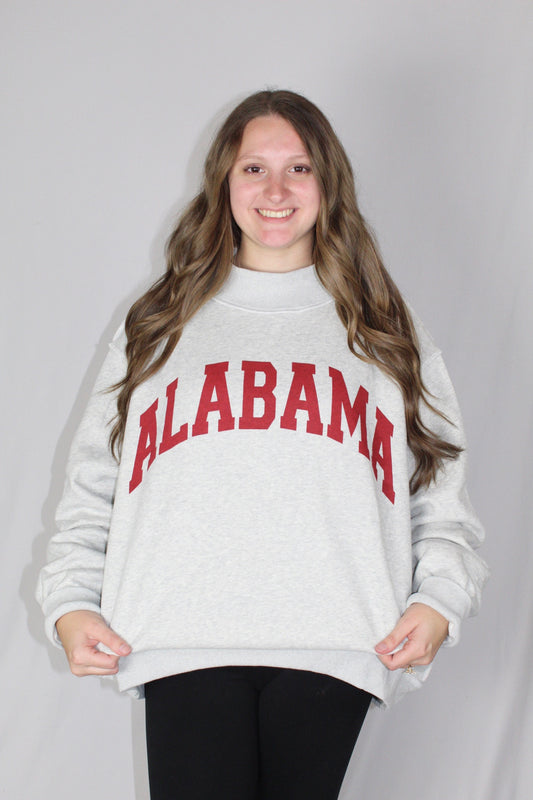 Bucketlist Reversible (ALABAMA/AL) Mockneck Sweatshirt (Heather Grey/Crimson)