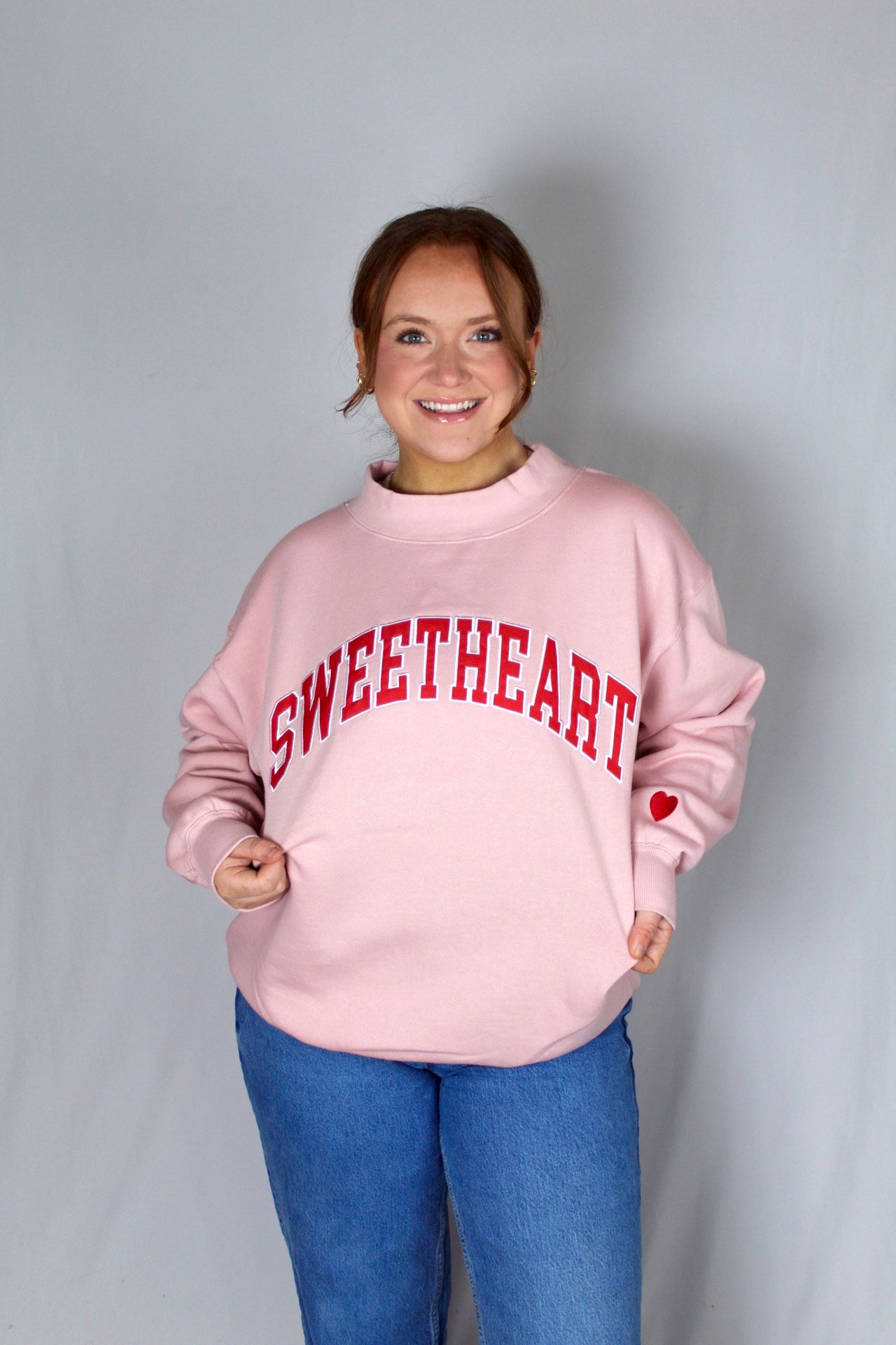 Juniors' Reflex Sweatheart Mock Neck Sweatshirt (Pink)