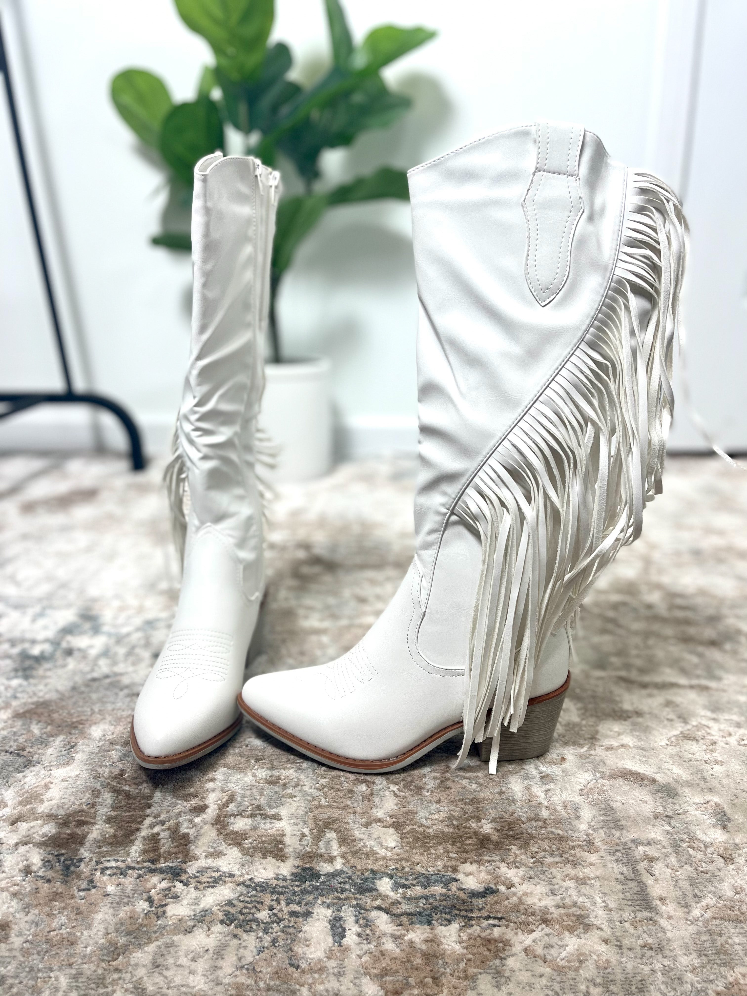 White fringe clearance boots