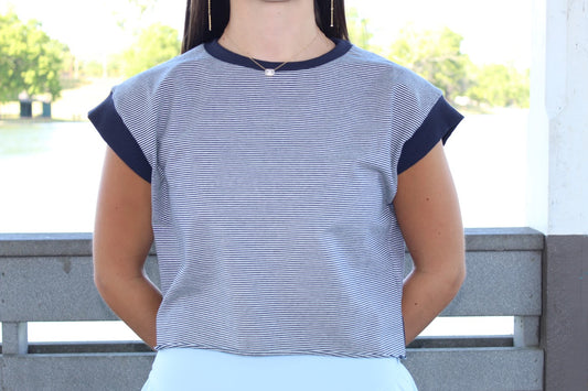 Juniors' Kimberly Crossover Back Striped S/S Top