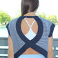 Juniors' Kimberly Crossover Back Striped S/S Top