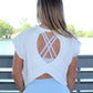 Juniors' Kimberly Eyelet Crossover Back S/S Top (White)
