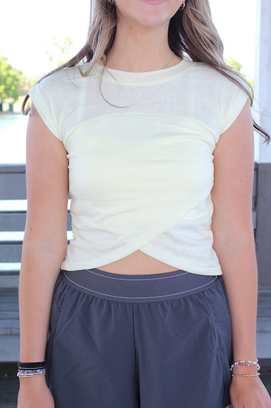 Juniors' Kimberly Cross Front Knit S/S Top