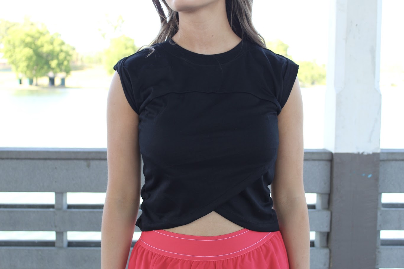 Juniors' Kimberly Cross Front Knit S/S Top