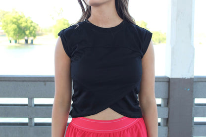 Juniors' Kimberly Cross Front Knit S/S Top