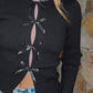 Black Front Bow Detail Cardigan (Black)