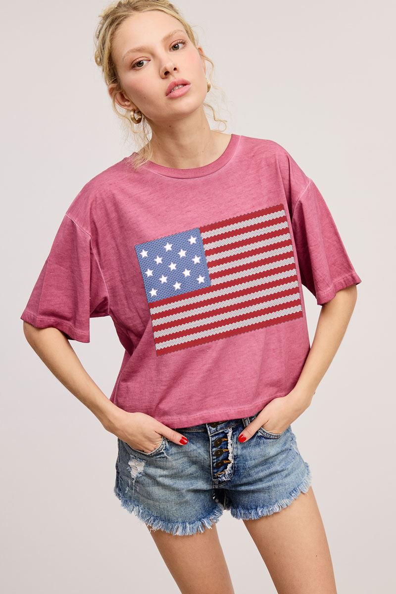 Juniors' Zutter American Flag Puff S/S