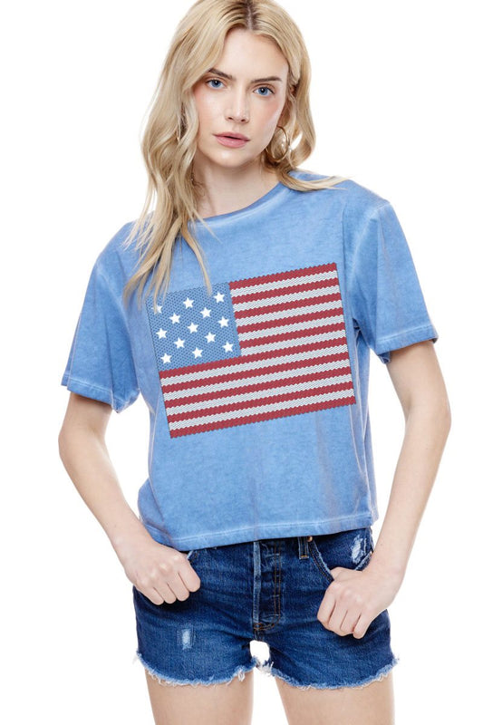 Juniors' Zutter American Flag Puff S/S
