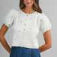 Juniors' Mable Floral Embroidered Short Puff Sleeve Button Down Knit Top