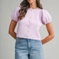 Juniors' Mable Puff S/S Crew Neck Button Down Knit Top