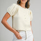 Juniors' Mable Puff S/S Crew Neck Button Down Knit Top