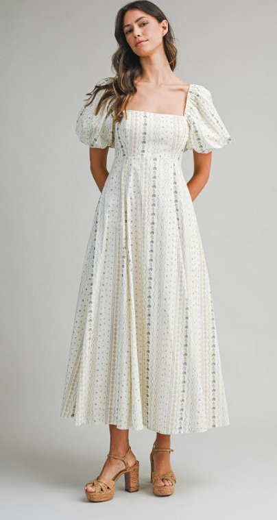 Juniors' Mable Wallpaper Floral Midi Dress (Cream)