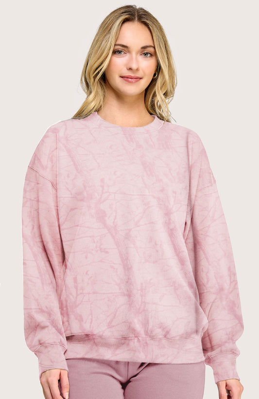 Juniors' L/S Camo Crewneck (Pink Camo)